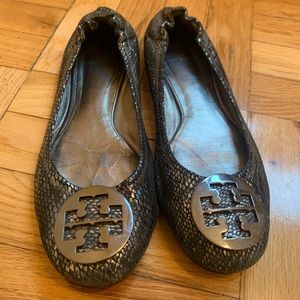 Tory Burch metallic snakeskin flats
